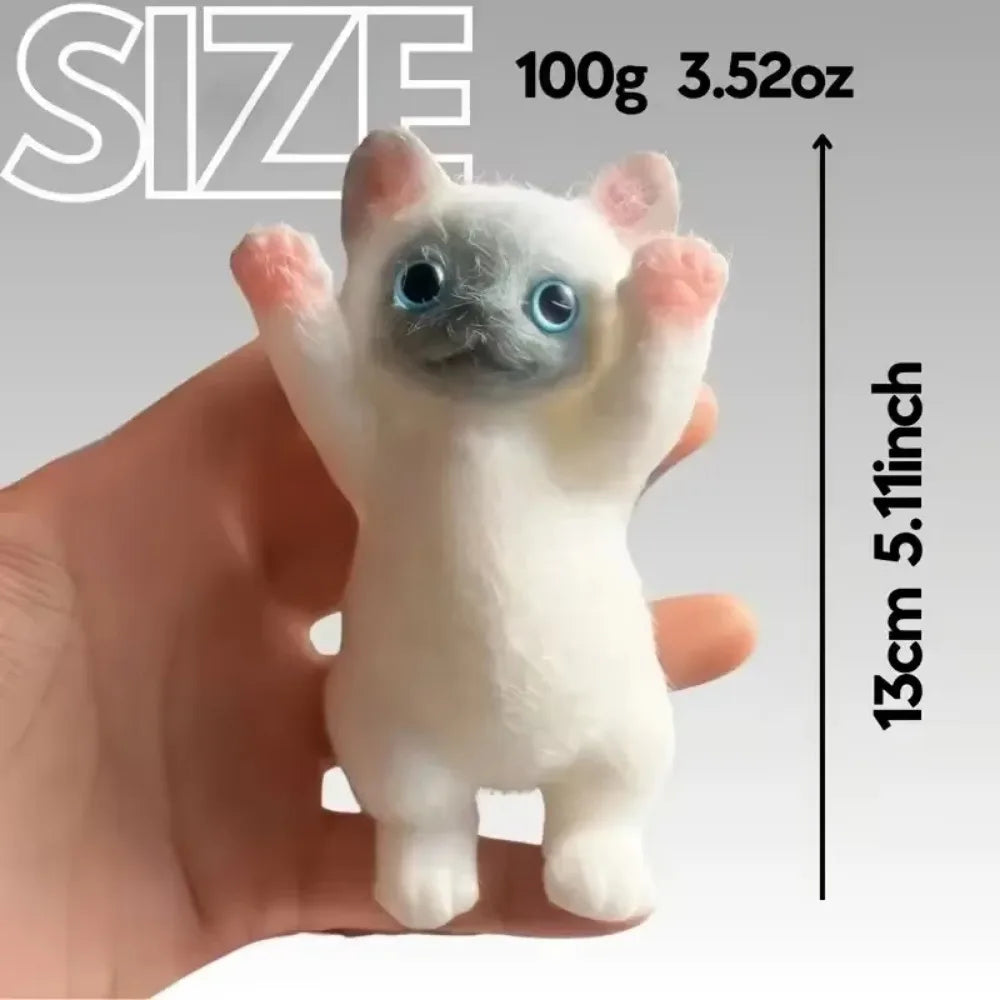 Stress Relief Cat Squeeze Toy Realistic TPR Fidget Toy for Anxiety Soft Sensory Toy for Kids Teens Adults Mochi Squishy