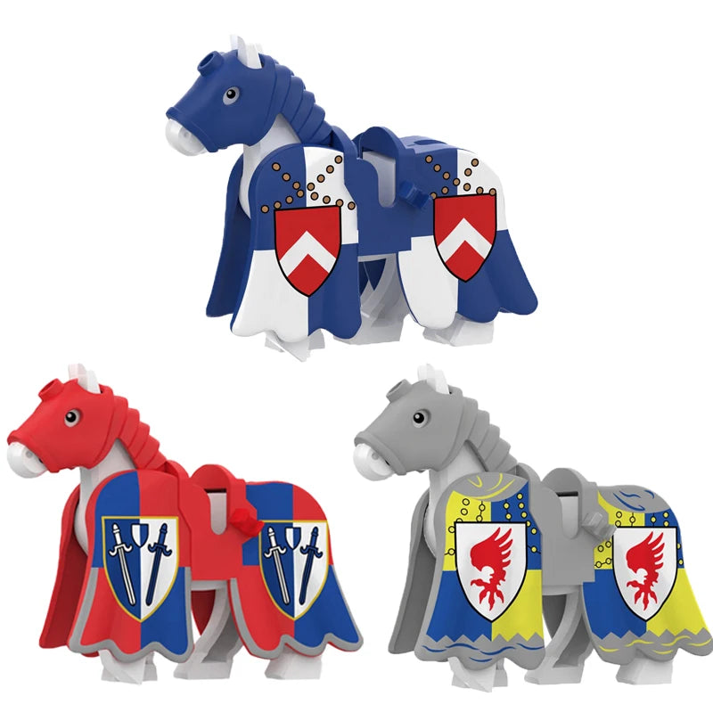 Military Building Blocks Compatible Solider Figures Medieval Knights Weapons Cloak Shoulder Armored War Horse Flags Gifts Toys