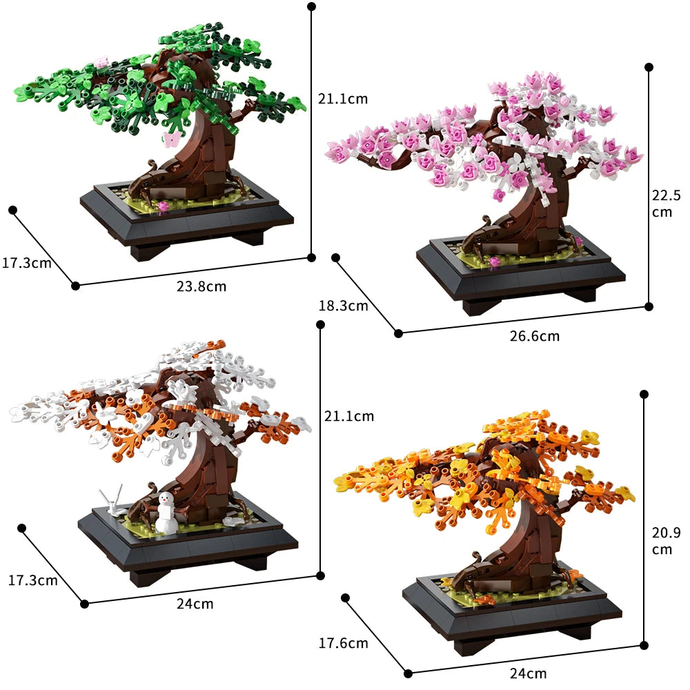 Gobricks MOC Four Season Flower Tree Bricks Model Spring Summer Autumn Winter Bonsai Tree Home Decoration Building Blocks Toys