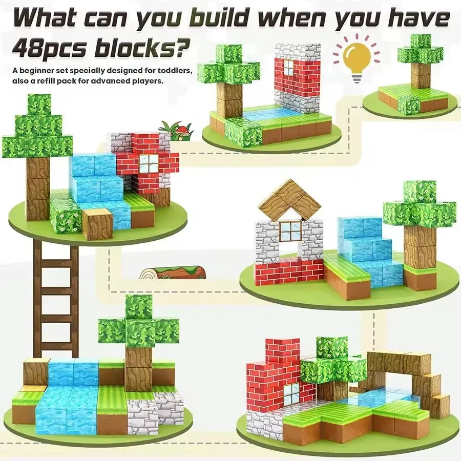 Upgrades Magnetic Building Blocks Toy Build Mine Magnet World Set for Boys Girls STEM Montessori Sensory Cubes for Toddlers