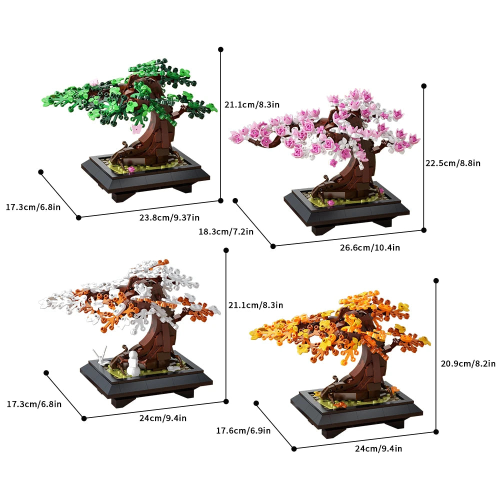 Gobricks MOC Four Season Flower Tree Bricks Model Spring Summer Autumn Winter Bonsai Tree Home Decoration Building Blocks Toys
