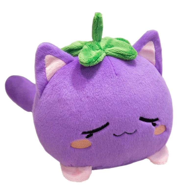 Sweet Lovely Strawberry Kitten Ball Plush Toys Soft Pink Cartoon Apple Eggplant Cat Doll Bags Hanging Toys Funny Desktop Decor