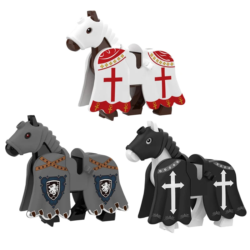Military Building Blocks Compatible Solider Figures Medieval Knights Weapons Cloak Shoulder Armored War Horse Flags Gifts Toys