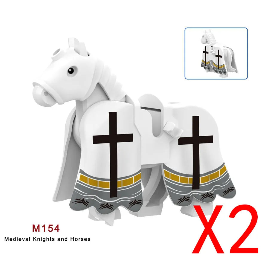 Military Building Blocks Compatible Solider Figures Medieval Knights Weapons Cloak Shoulder Armored War Horse Flags Gifts Toys