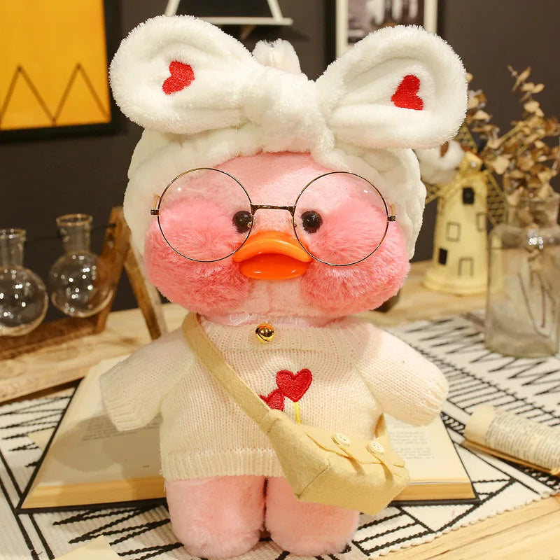 30cm Pink Pato Yellow Lalafanfan Pato Cafe Girl Plush Toy Cute Kawaii Lalafanfan Doll Wearing Glasses Wearing Clothes Toys Gift