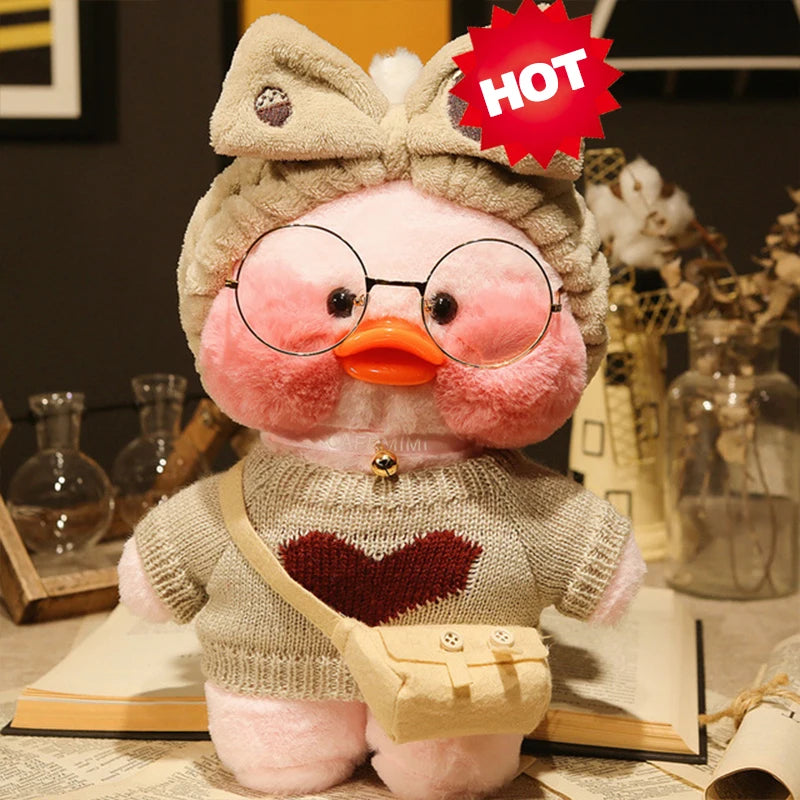 30cm Pink Pato Yellow Lalafanfan Pato Cafe Girl Plush Toy Cute Kawaii Lalafanfan Doll Wearing Glasses Wearing Clothes Toys Gift