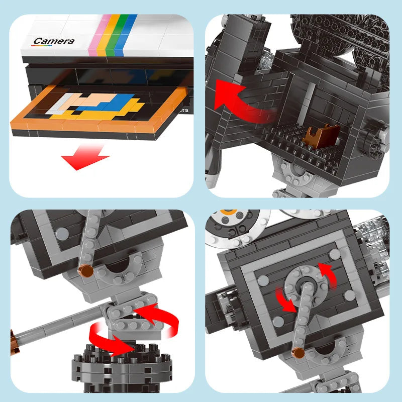 593/802PCS Vintage Camera Model Building Block Toy Kids Educational Assembly Set Birthday Gift Creative Retro Photography Decor