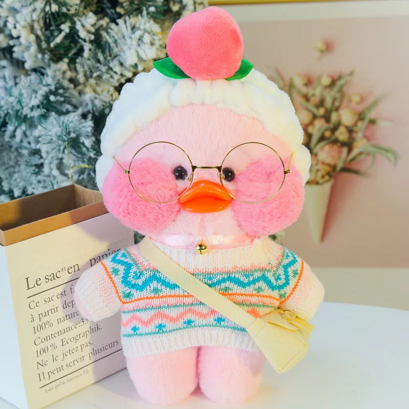 30cm Pink Pato Yellow Lalafanfan Pato Cafe Girl Plush Toy Cute Kawaii Lalafanfan Doll Wearing Glasses Wearing Clothes Toys Gift