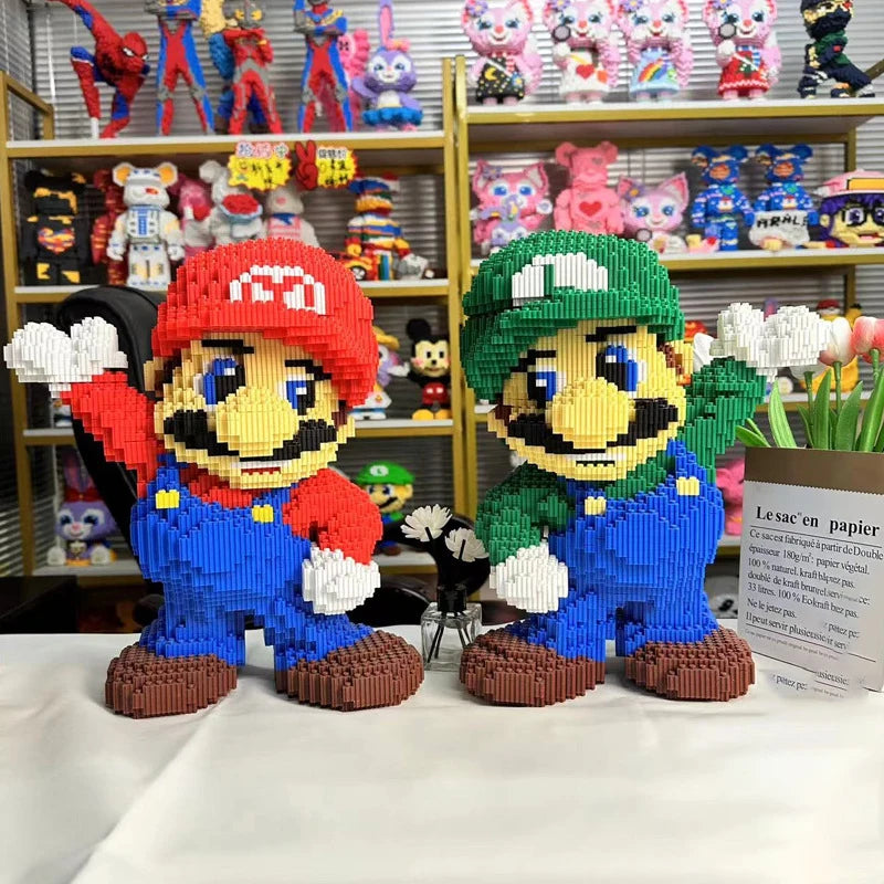 35cm  Super Marios Bros Big Building Blocks Anime Figure Cartoons Model Gient Super Mario Blocks Ornaments Children Gifts