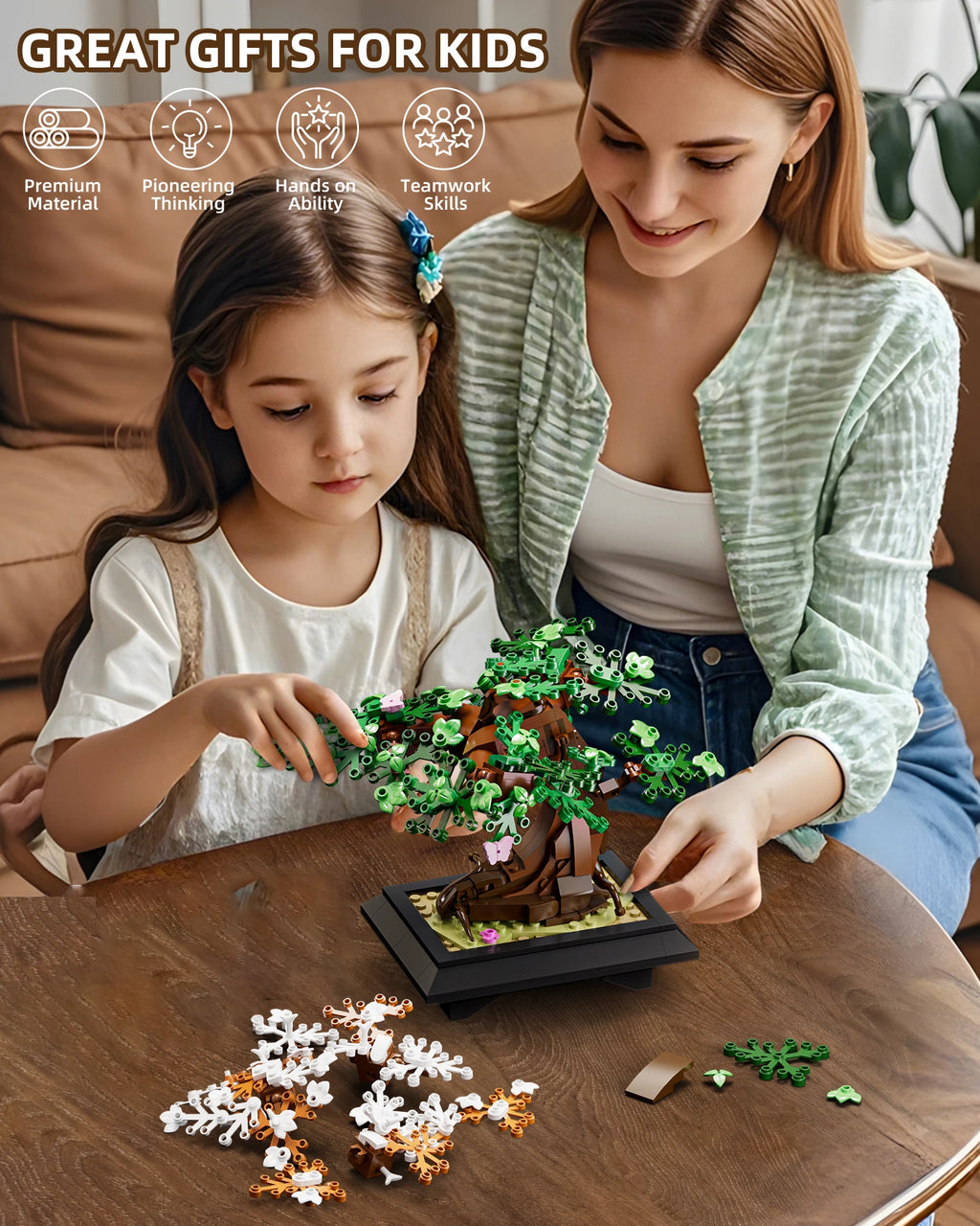 Gobricks MOC Four Season Flower Tree Bricks Model Spring Summer Autumn Winter Bonsai Tree Home Decoration Building Blocks Toys