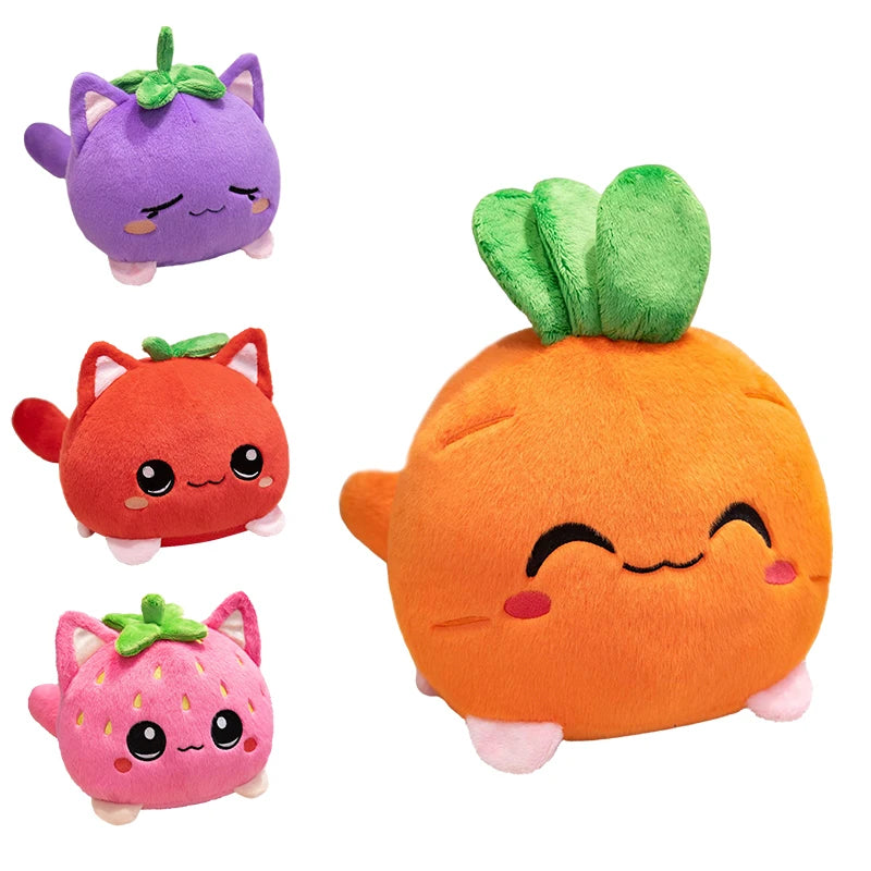 Sweet Lovely Strawberry Kitten Ball Plush Toys Soft Pink Cartoon Apple Eggplant Cat Doll Bags Hanging Toys Funny Desktop Decor