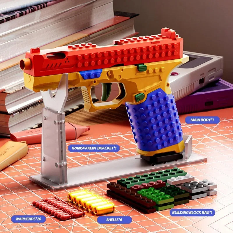 SIG17 Building Blocks Toy Gun Auto Firing Eject Shell Blowback Soft Bullet Pistol Outdoor War Game for Boys Adults Gift