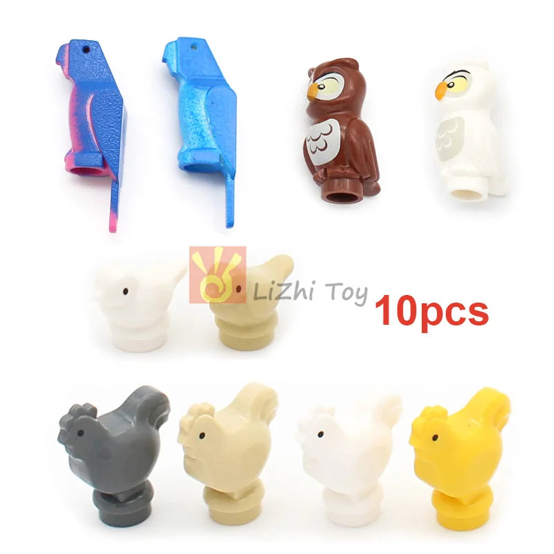 MOC Animal Figure Brick Building Blocks Pet Zoo Dog Penguin Cat Clown Fish Bird Bear Bat Squirrel Owl DIY Model Toys Girls Kids