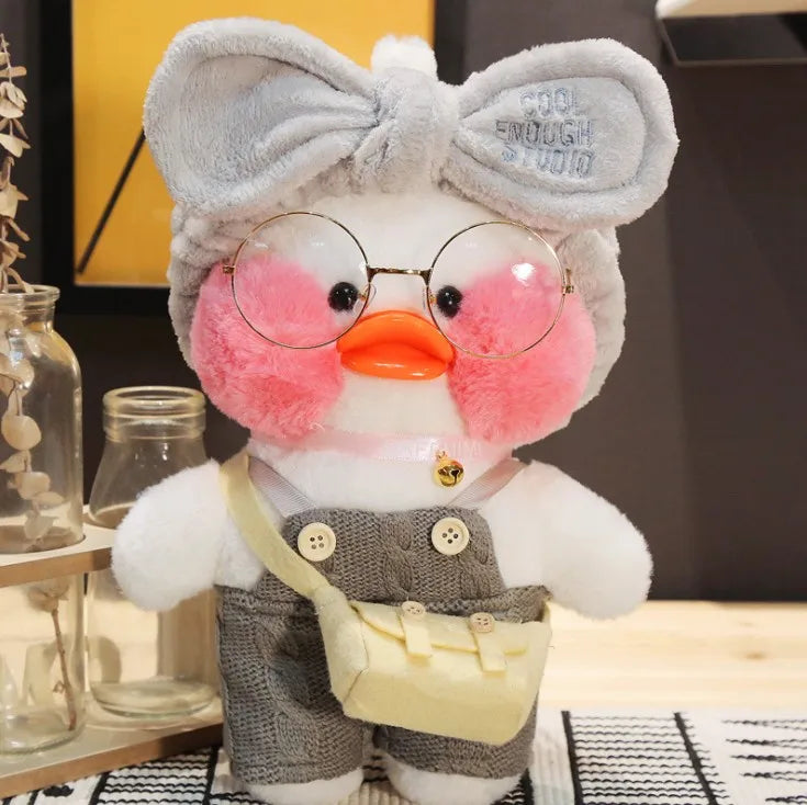 30cm Pink Pato Yellow Lalafanfan Pato Cafe Girl Plush Toy Cute Kawaii Lalafanfan Doll Wearing Glasses Wearing Clothes Toys Gift