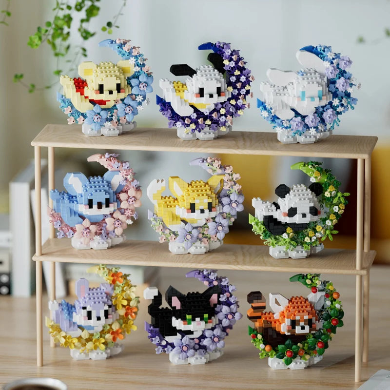 Mini Dog Cat panda raccoon Cute Pet Small Building Block Model Series Ornaments Children's Toy Christmas Birthday Gifts for Kids
