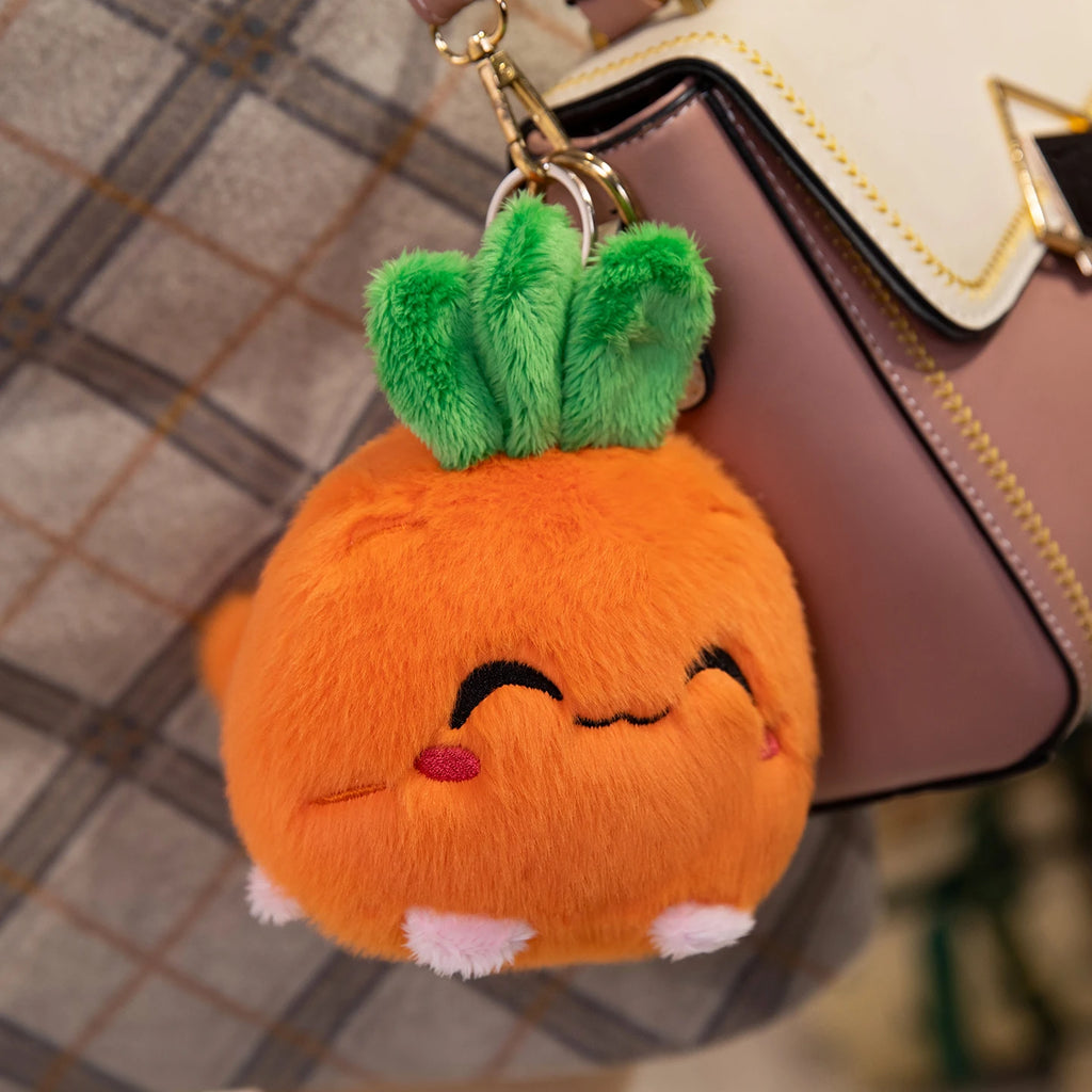 Sweet Lovely Strawberry Kitten Ball Plush Toys Soft Pink Cartoon Apple Eggplant Cat Doll Bags Hanging Toys Funny Desktop Decor