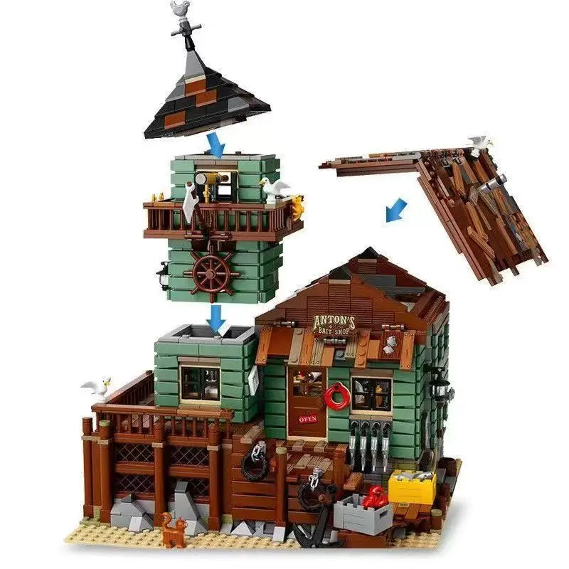 1265-Piece Fisherman's Hut Building Block Set - Suitable for Adults 14+! Build a Detailed, Ocean-Themed Fishing House Using High-Quality Parts