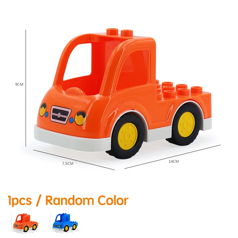 City Car Cartoon Offroad Truck Bread Trailer Bus Big Size Building Blocks Accessories Children Educational DuploLG Bricks Toys