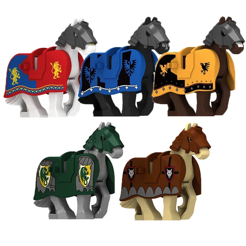 Military Building Blocks Compatible Solider Figures Medieval Knights Weapons Cloak Shoulder Armored War Horse Flags Gifts Toys