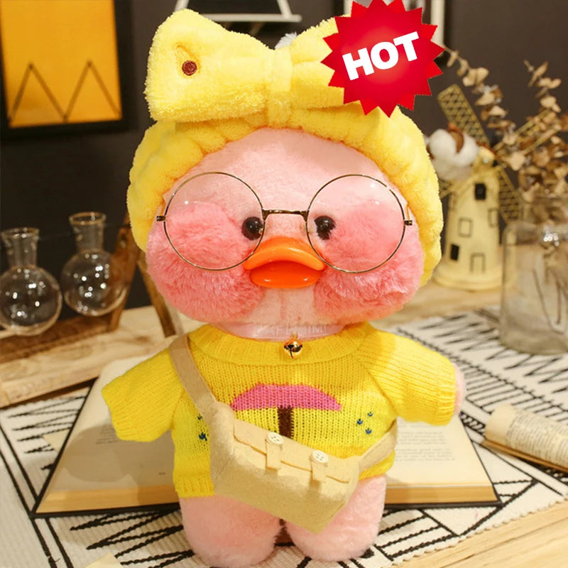 30cm Pink Pato Yellow Lalafanfan Pato Cafe Girl Plush Toy Cute Kawaii Lalafanfan Doll Wearing Glasses Wearing Clothes Toys Gift