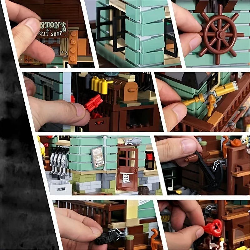 1265-Piece Fisherman's Hut Building Block Set - Suitable for Adults 14+! Build a Detailed, Ocean-Themed Fishing House Using High-Quality Parts