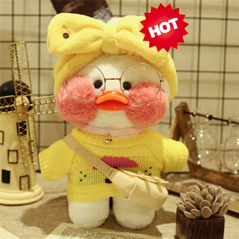 30cm Pink Pato Yellow Lalafanfan Pato Cafe Girl Plush Toy Cute Kawaii Lalafanfan Doll Wearing Glasses Wearing Clothes Toys Gift