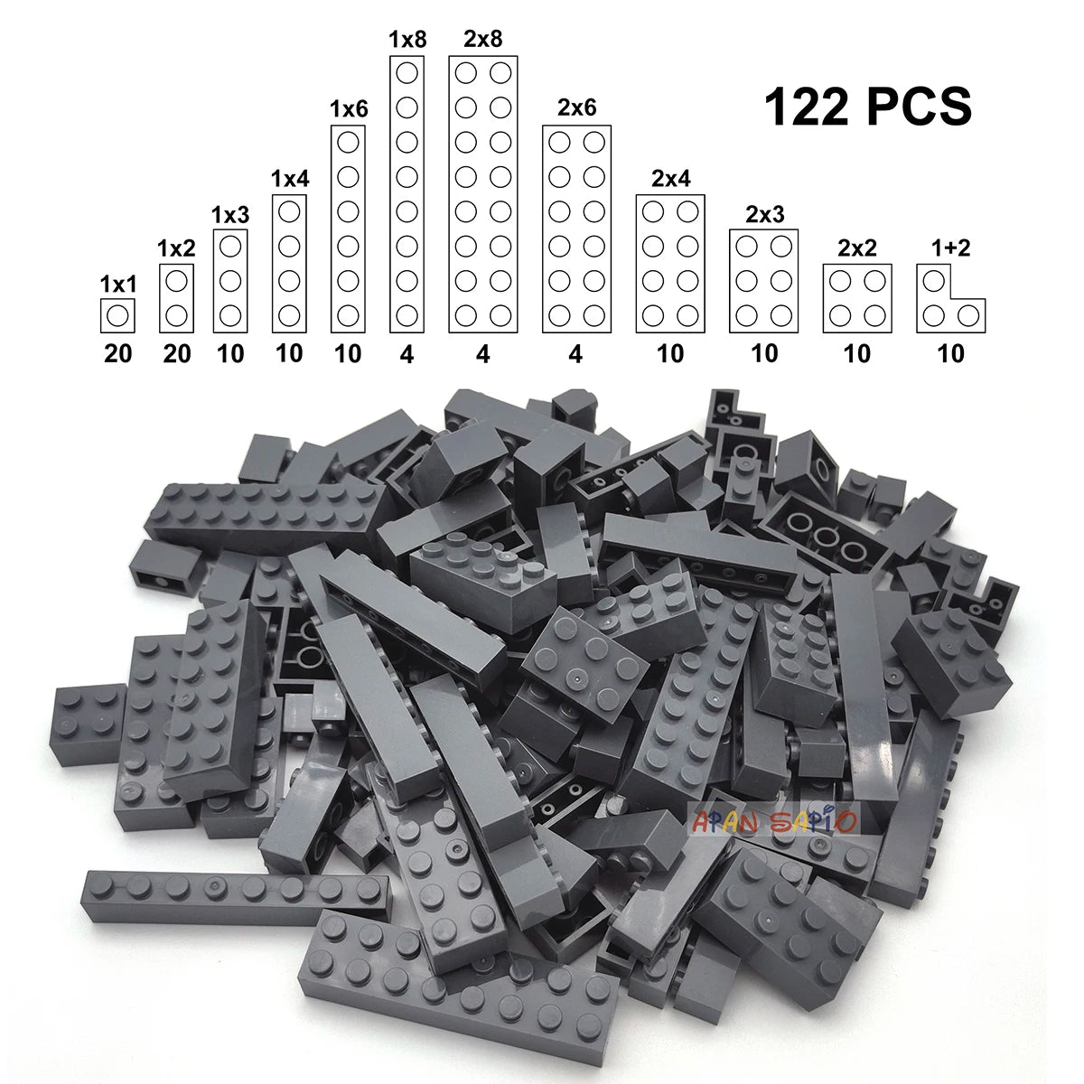 122pcs Thick Figures Bricks 12 Size DIY Building Blocks Educational Creative Size Compatible With 3001 Plastic Toys for Children