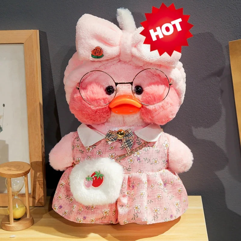 30cm Pink Pato Yellow Lalafanfan Pato Cafe Girl Plush Toy Cute Kawaii Lalafanfan Doll Wearing Glasses Wearing Clothes Toys Gift