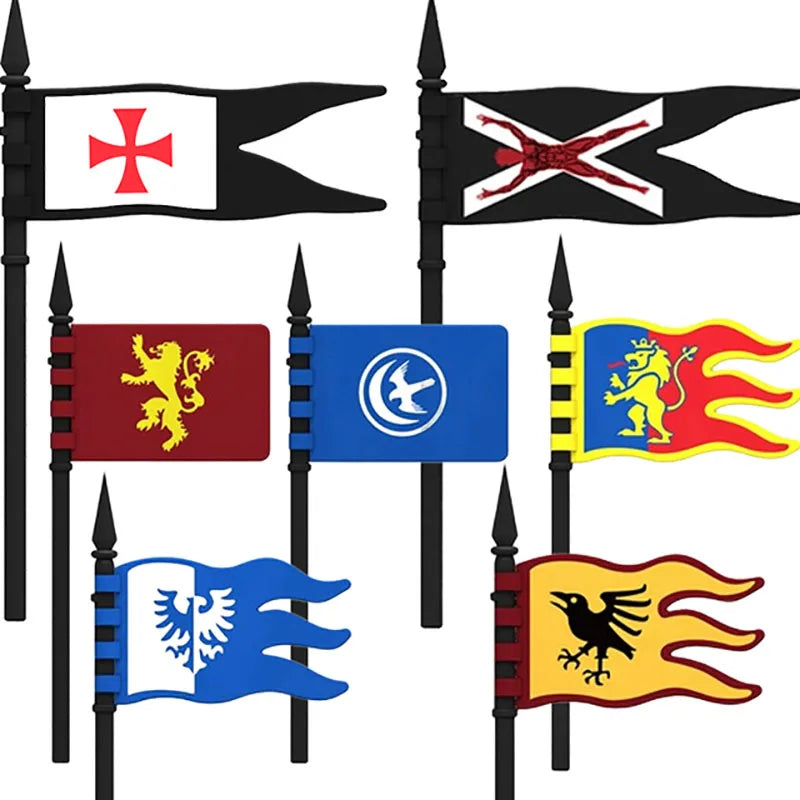 Military Building Blocks Compatible Solider Figures Medieval Knights Weapons Cloak Shoulder Armored War Horse Flags Gifts Toys