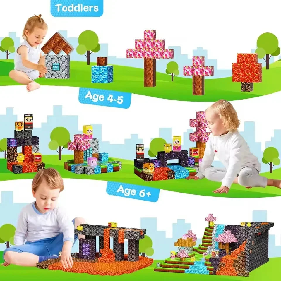 Magnetic Building Blocks Mine Magnet World Set Toys STEM Creative Stacking Cube Construction Set Christmas Gift For Kid