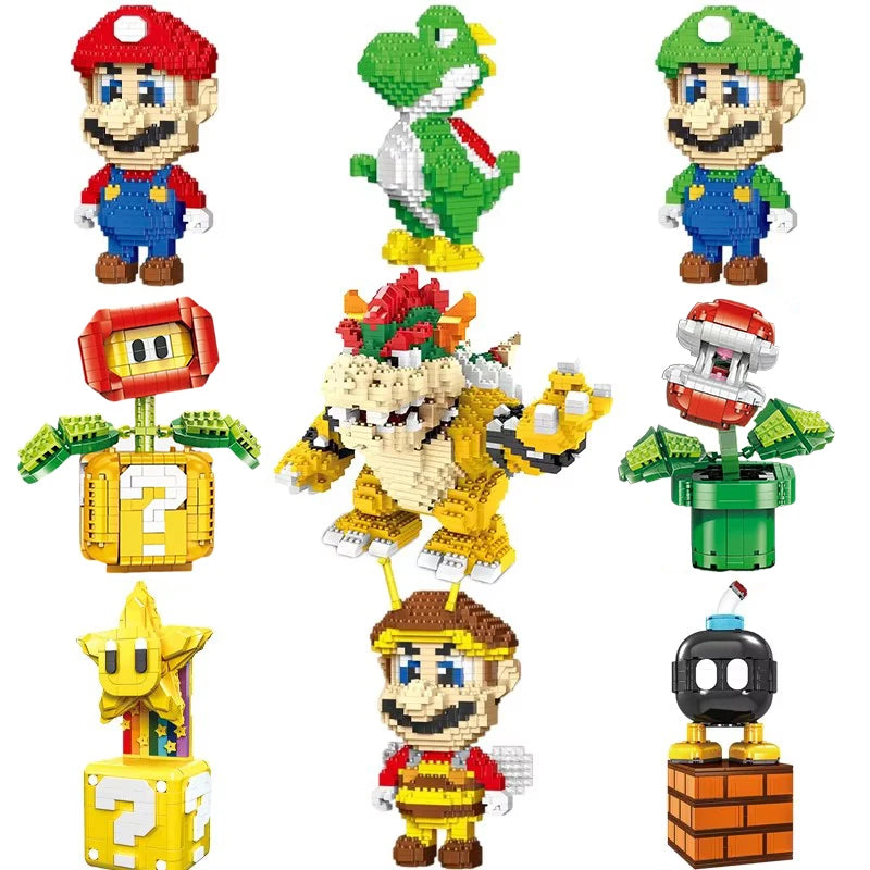NEW Super Mario Bros Lega Mario Luigi Figure Building Blocks Cartoon Anime Yoshi Assembled Bricks Bowser Toy For Children Gifts
