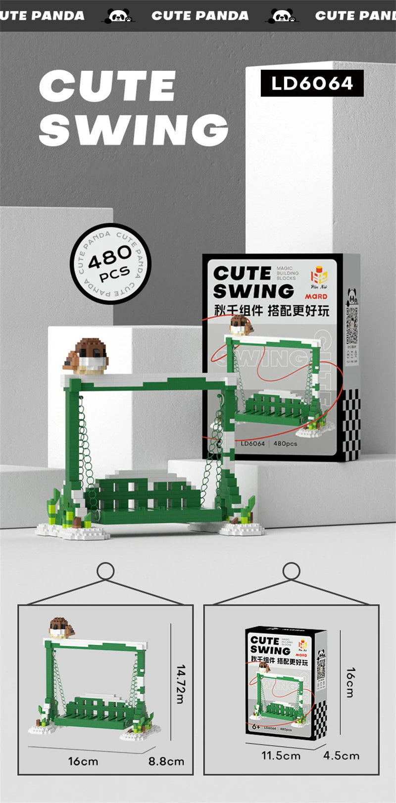 Cute Panda Building Blocks, DIY Educational Toys, Christmas/Halloween/Thanksgiving Day Gift