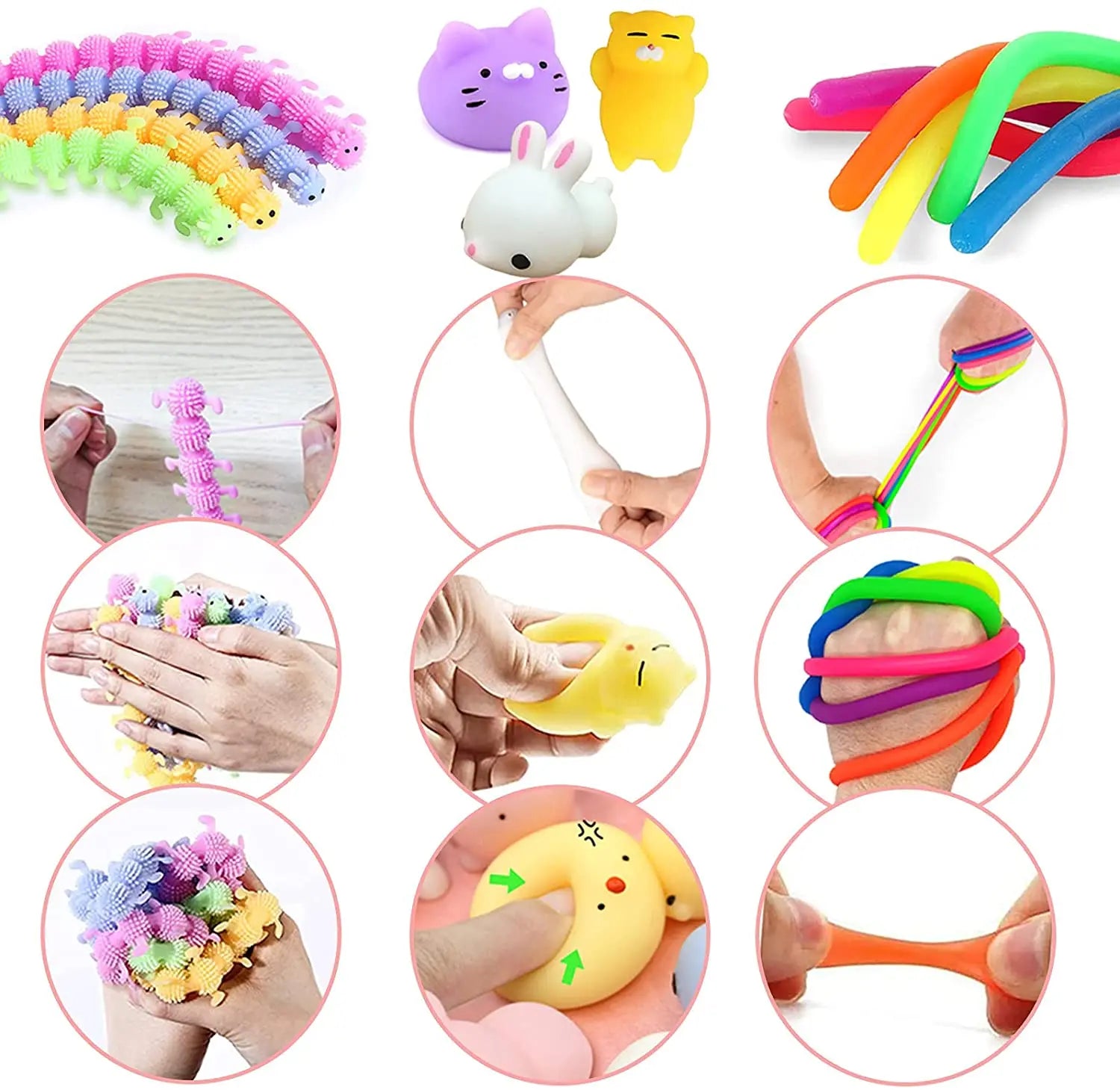 6 Pack Stretchy String Noodles Sensory Fidgets Toys Resistance Squeeze Strengthen Arms Stress Reliever Toys for Kids Adults