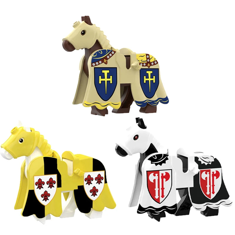 Military Building Blocks Compatible Solider Figures Medieval Knights Weapons Cloak Shoulder Armored War Horse Flags Gifts Toys