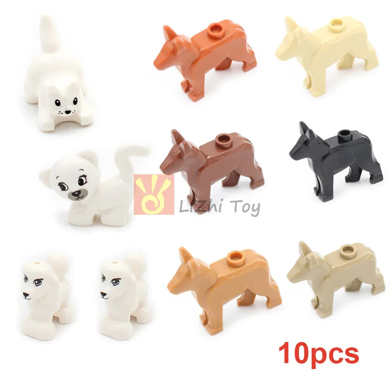 MOC Animal Figure Brick Building Blocks Pet Zoo Dog Penguin Cat Clown Fish Bird Bear Bat Squirrel Owl DIY Model Toys Girls Kids