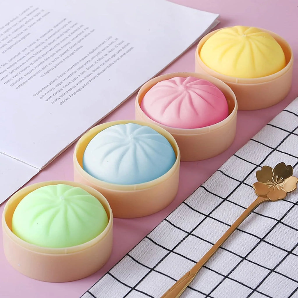 Colorful Dumpling Squishes Stress Balls Fidget Sensory Toys Simulation Food Squishies Bun with Steamer Squeeze Dough Ball Gifts