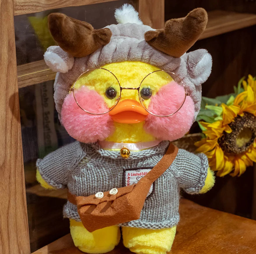 30cm Pink Pato Yellow Lalafanfan Pato Cafe Girl Plush Toy Cute Kawaii Lalafanfan Doll Wearing Glasses Wearing Clothes Toys Gift