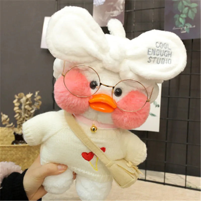 30cm Pink Pato Yellow Lalafanfan Pato Cafe Girl Plush Toy Cute Kawaii Lalafanfan Doll Wearing Glasses Wearing Clothes Toys Gift