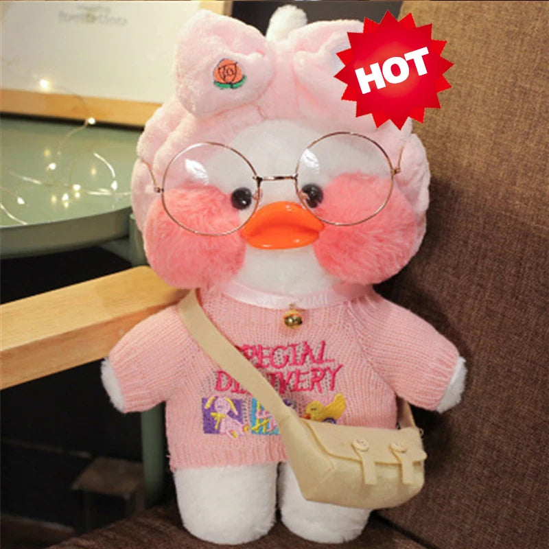 30cm Pink Pato Yellow Lalafanfan Pato Cafe Girl Plush Toy Cute Kawaii Lalafanfan Doll Wearing Glasses Wearing Clothes Toys Gift